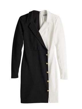 Almost Famous Black and White Colorblock Blazer Mini Dress